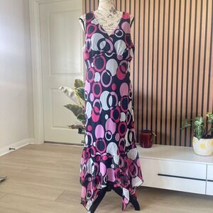 Jonathan Martin Studio Women's Pink Black White Circle‎ Print Maxi Dress Size 16